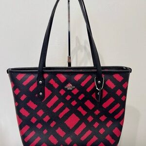 Coach Black and Red Geometric Tote Bag